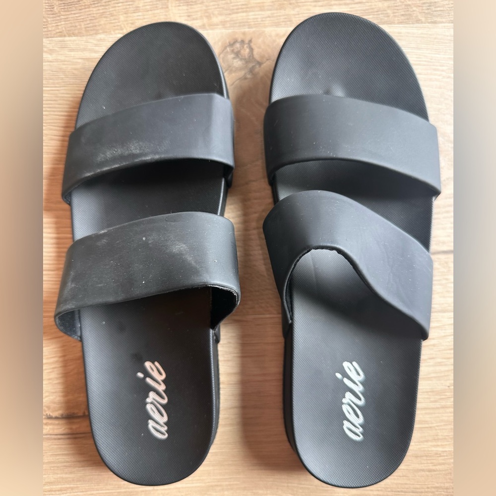 Aerie Black Double Strap Slide Sandals